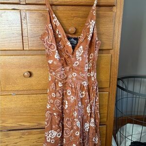 Angie Dress in burnt orange/rust with White Floral